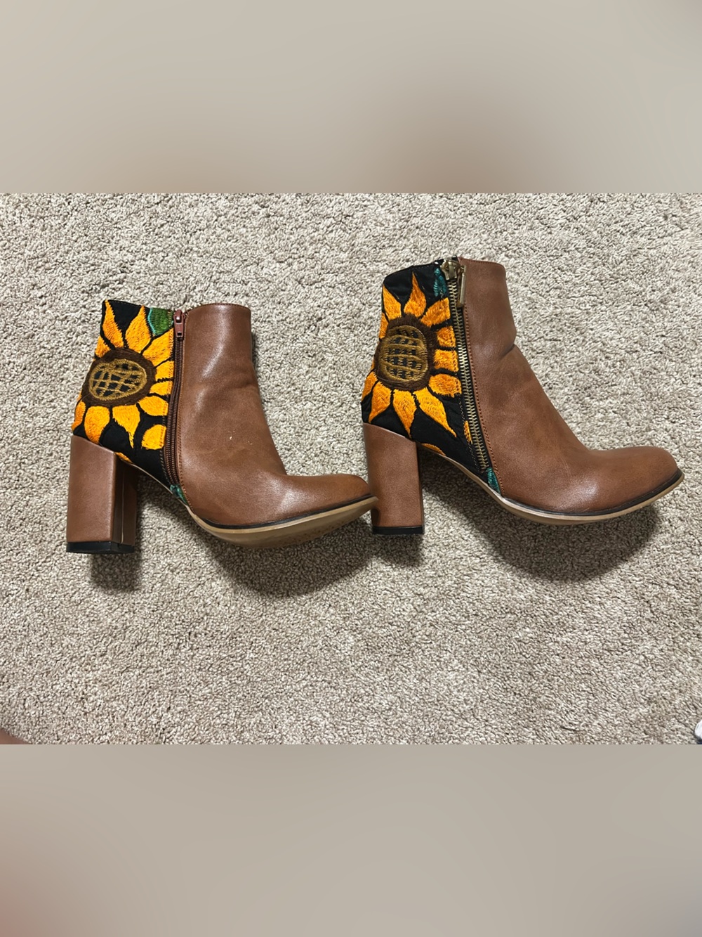 Sunflower Embroidered Ankle Boots!